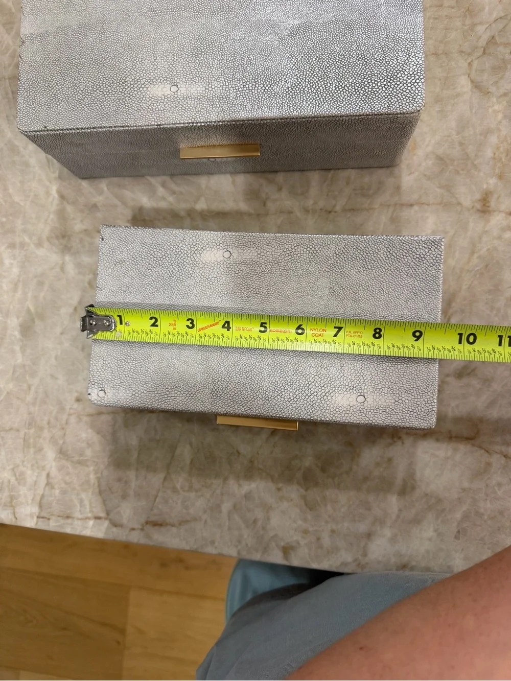 Gray Faux Shagreen Storage Box Set with Gold Accent